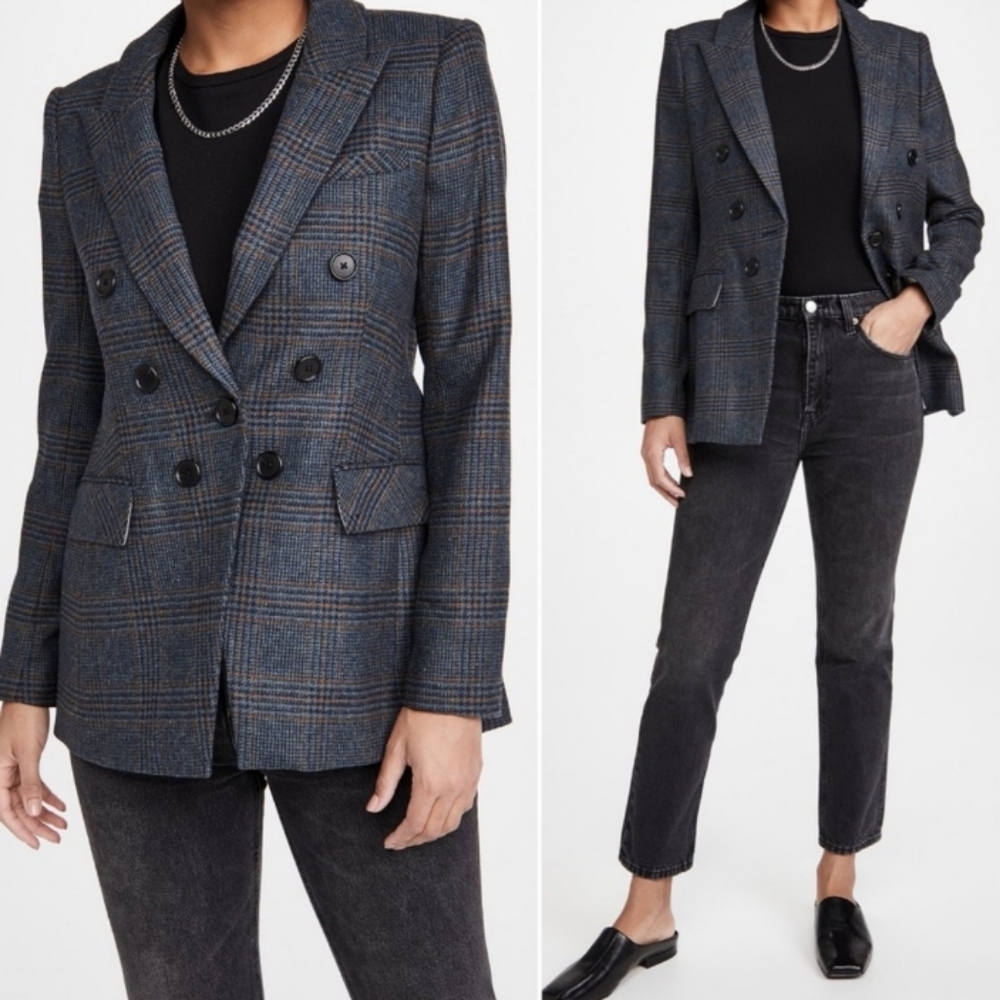 Veronica Beard Yareli Dickey Jacket Wool Navy Multi Plaid